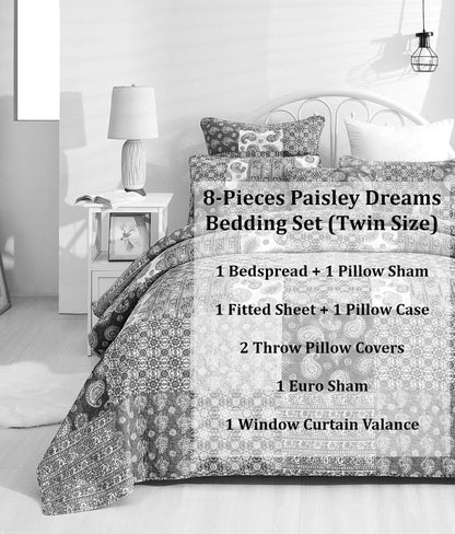 DaDalogy Paisley Dreams Floral Bed in a Bag Set - Olive Brown