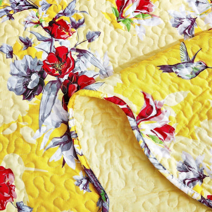 DaDa Bedding Sunshine Yellow Hummingbird Floral Bed in a Bag Set