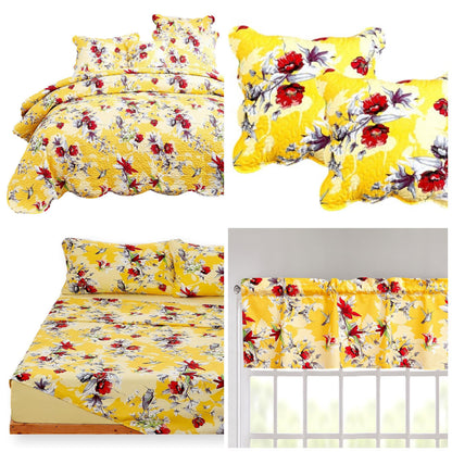 DaDa Bedding Sunshine Yellow Hummingbird Floral Bed in a Bag Set
