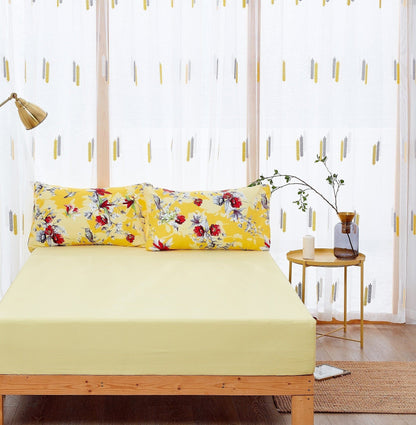 DaDa Bedding Yellow Hummingbird Duvet Cover, Sheets & Valance Set