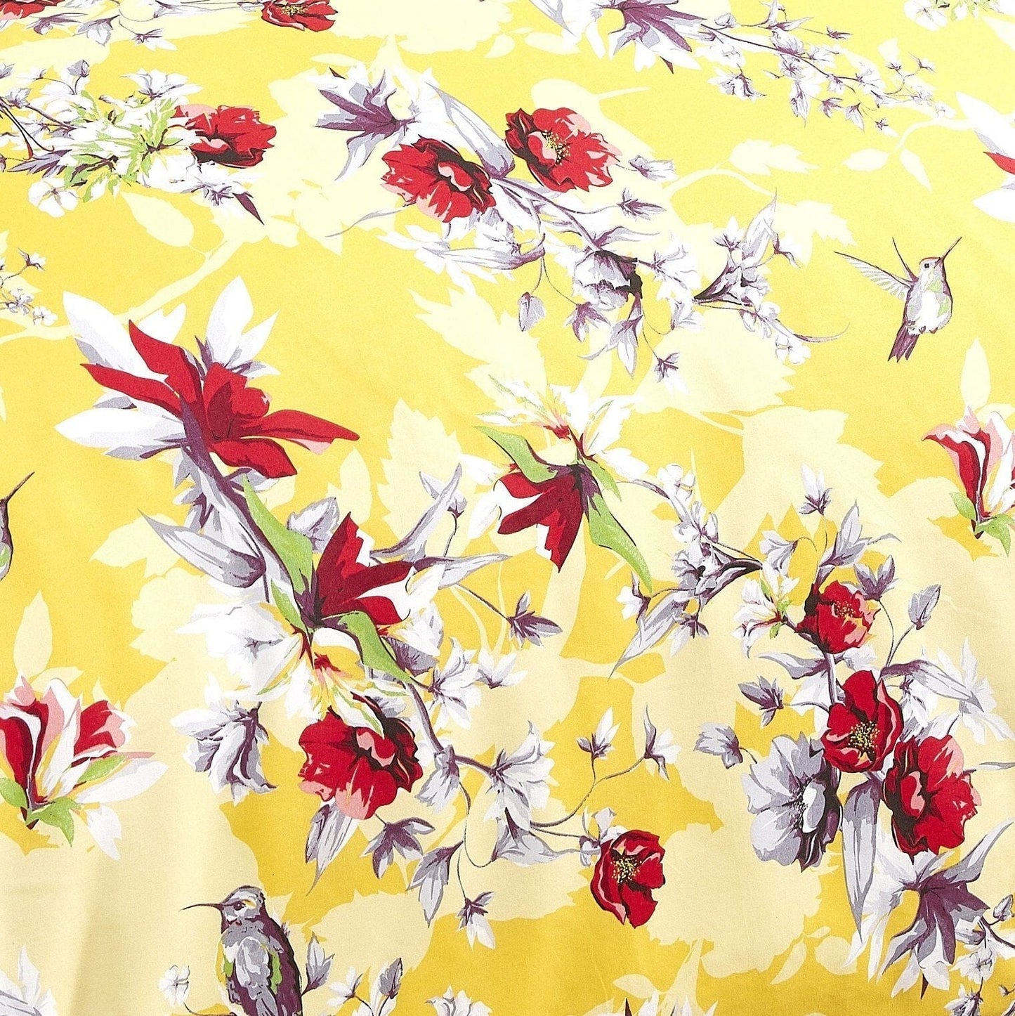 DaDa Bedding Sunshine Yellow Hummingbird Floral Duvet Cover Set