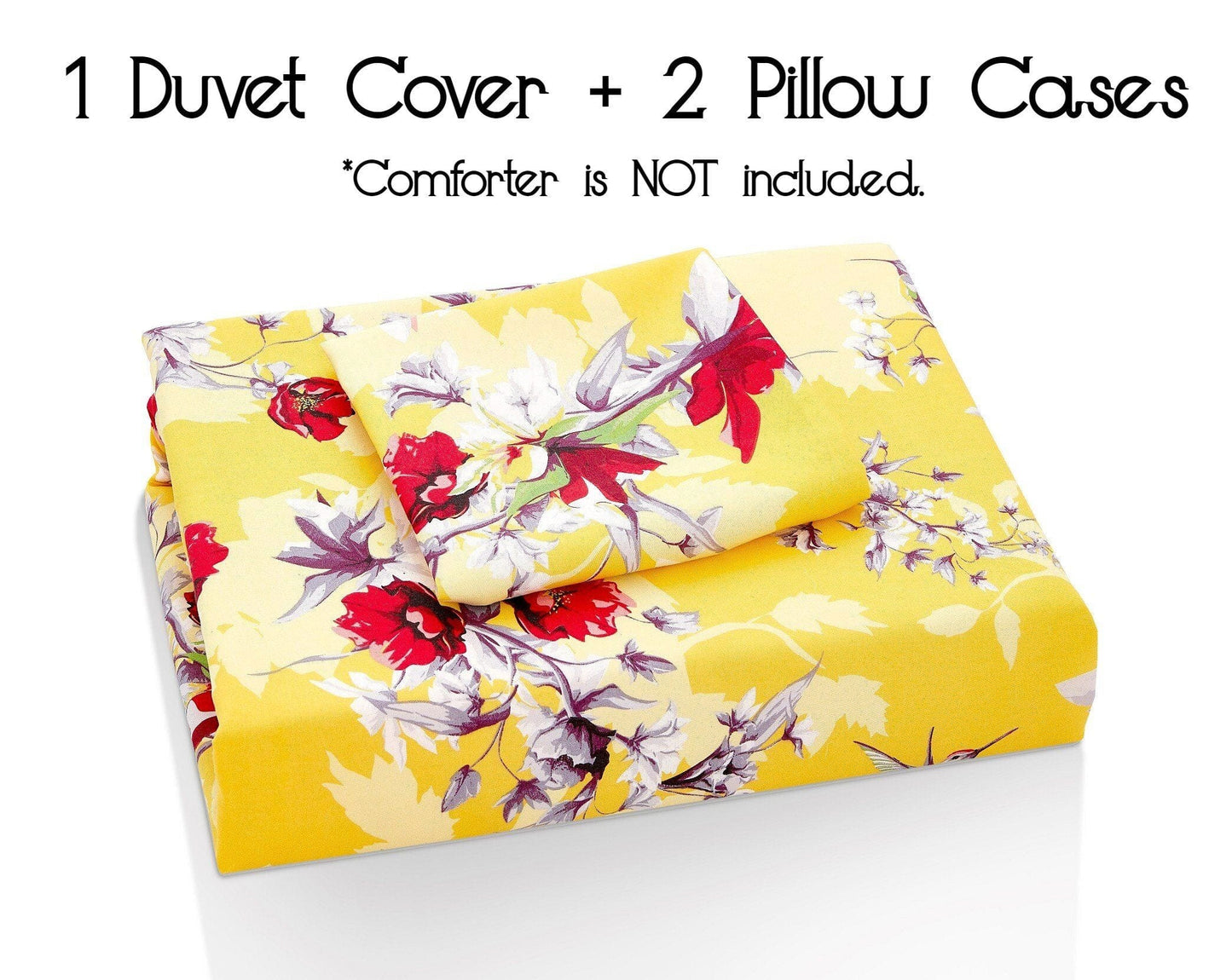 DaDa Bedding Sunshine Yellow Hummingbird Floral Duvet Cover Set