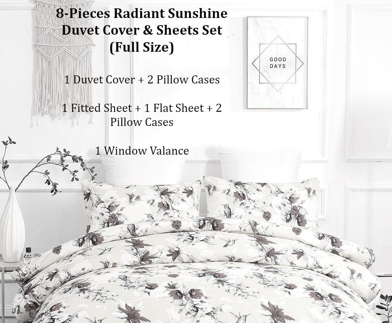 DaDa Bedding Yellow Hummingbird Duvet Cover, Sheets & Valance Set