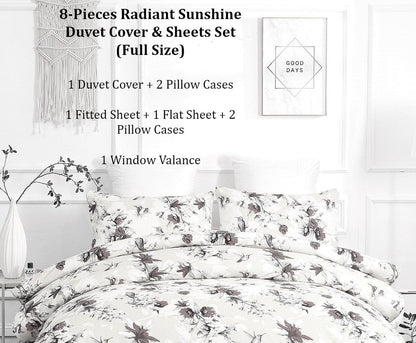 DaDa Bedding Yellow Hummingbird Duvet Cover, Sheets & Valance Set