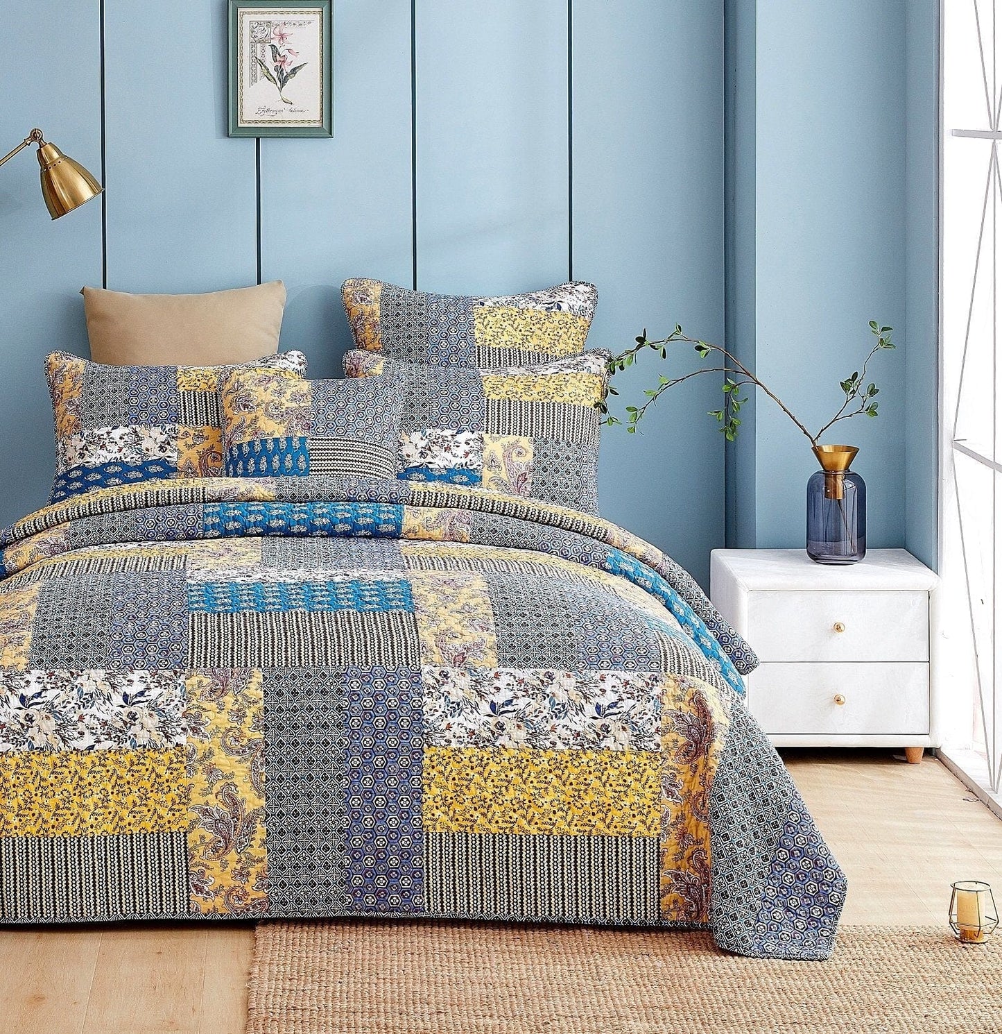 DaDa Bedding Honey Cove Floral Paisley Patchwork Quilt Set