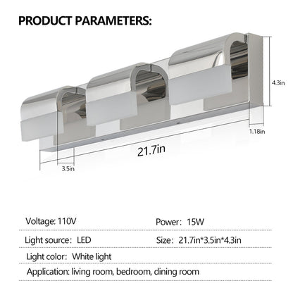 LED Bathroom Vanity Light | 3/4/5/6-Light Chrome Stainless Steel Wall Sconce with Acrylic Shade — Over Mirror, Moisture-Proof