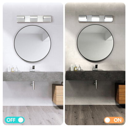 LED Bathroom Vanity Light | 3/4/5/6-Light Chrome Stainless Steel Wall Sconce with Acrylic Shade — Over Mirror, Moisture-Proof