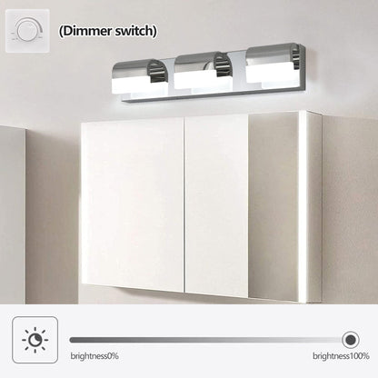 LED Bathroom Vanity Light | 3/4/5/6-Light Chrome Stainless Steel Wall Sconce with Acrylic Shade — Over Mirror, Moisture-Proof