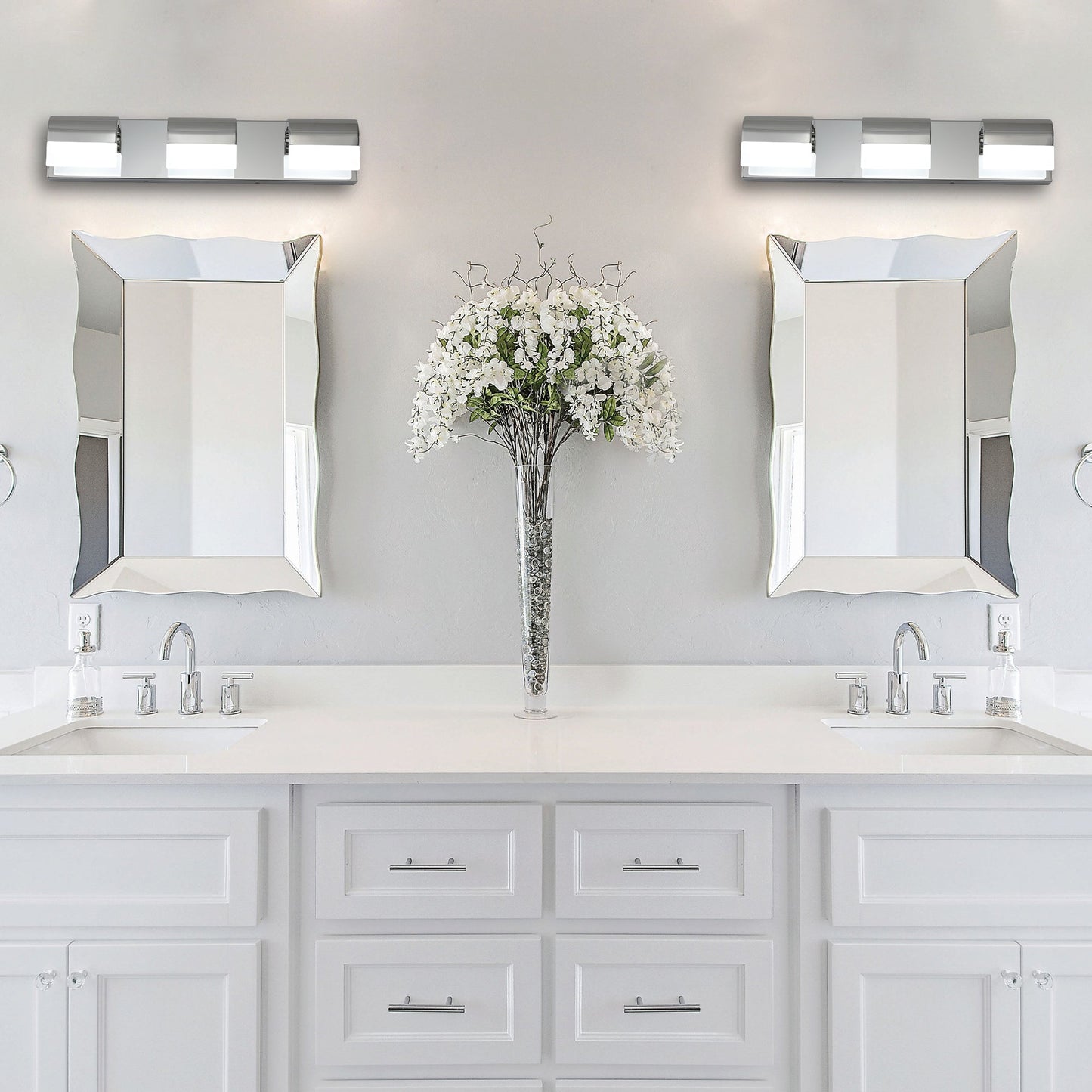 LED Bathroom Vanity Light | 3/4/5/6-Light Chrome Stainless Steel Wall Sconce with Acrylic Shade — Over Mirror, Moisture-Proof
