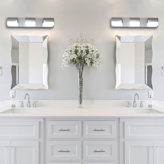 LED Bathroom Vanity Light | 3/4/5/6-Light Chrome Stainless Steel Wall Sconce with Acrylic Shade — Over Mirror, Moisture-Proof