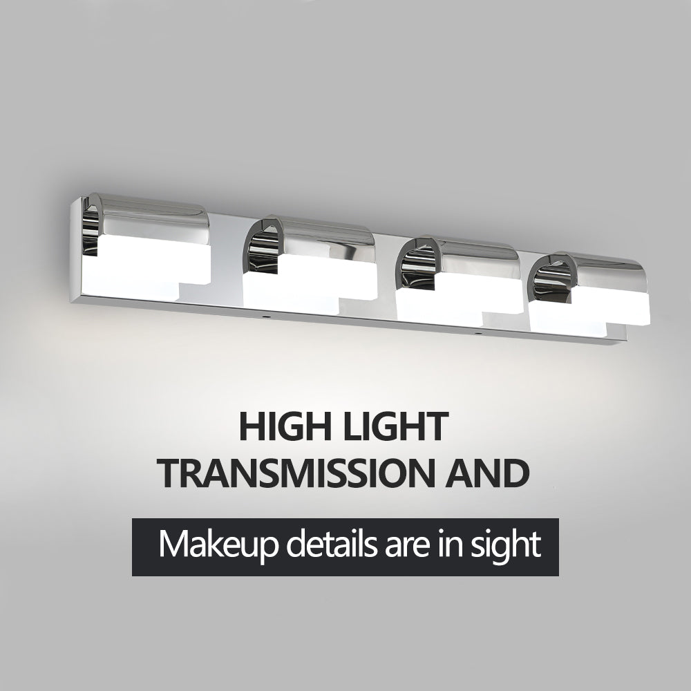 LED Bathroom Vanity Light | 3/4/5/6-Light Chrome Stainless Steel Wall Sconce with Acrylic Shade — Over Mirror, Moisture-Proof