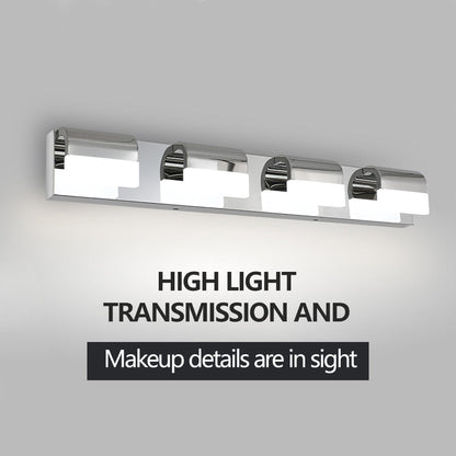 LED Bathroom Vanity Light | 3/4/5/6-Light Chrome Stainless Steel Wall Sconce with Acrylic Shade — Over Mirror, Moisture-Proof