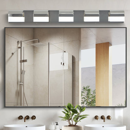 LED Bathroom Vanity Light | 3/4/5/6-Light Chrome Stainless Steel Wall Sconce with Acrylic Shade — Over Mirror, Moisture-Proof