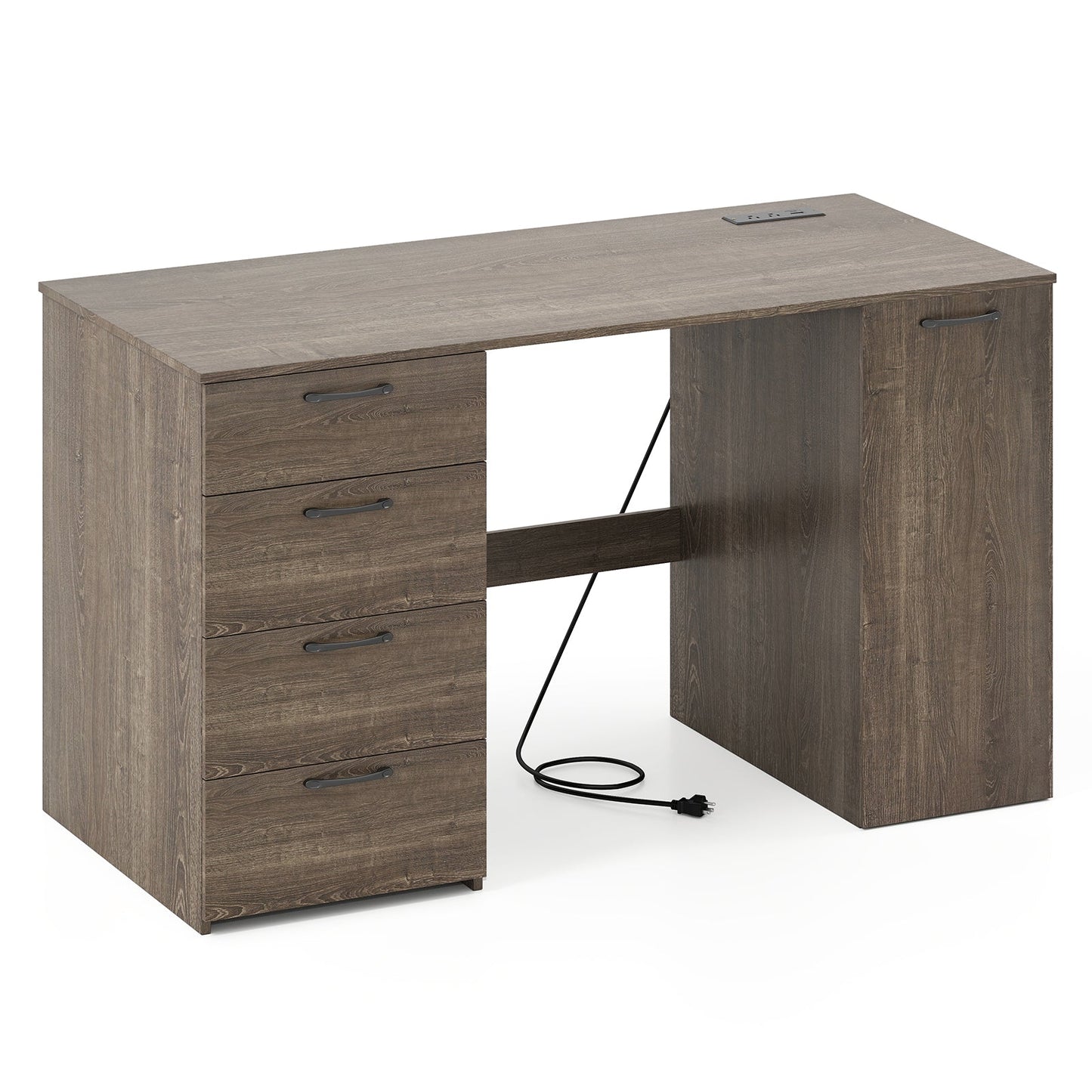 53 Inches Computer Desk with Power Outlets and 4 Storage Drawers