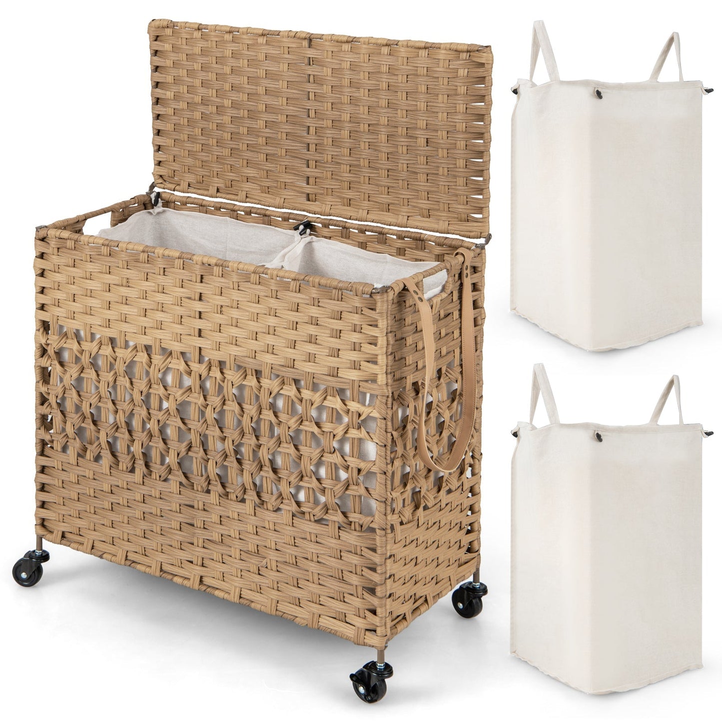 2-Section Laundry Hamper with Removable Bags, 110L