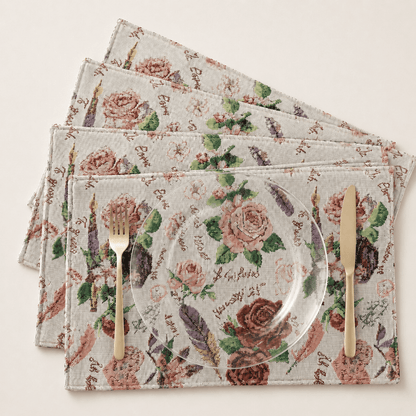 DaDa Bedding Set of 4-Pieces Sweet Love Notes Pink Floral Tapestry Dining Table Placemats 13” x 19”