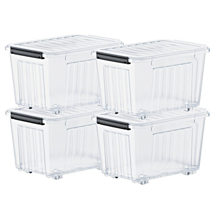 72/97QT Storage Box with Wheels & Lid – Stackable Heavy Duty Organizer 4-6-Pack