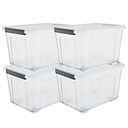 72/97QT Storage Box with Wheels & Lid – Stackable Heavy Duty Organizer 4-6-Pack