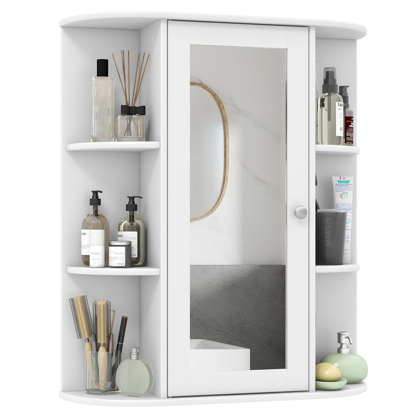 Mirrored Bathroom Medicine Cabinet with Single Mirror Door and Adjustable Shelf