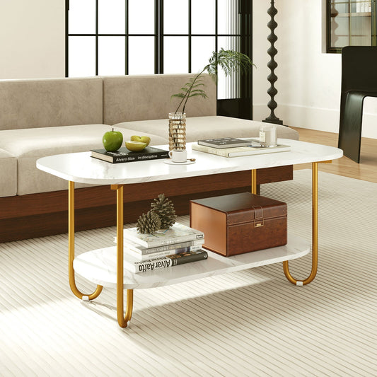 Modern 2-tier Faux Marble Top Coffee Table-White