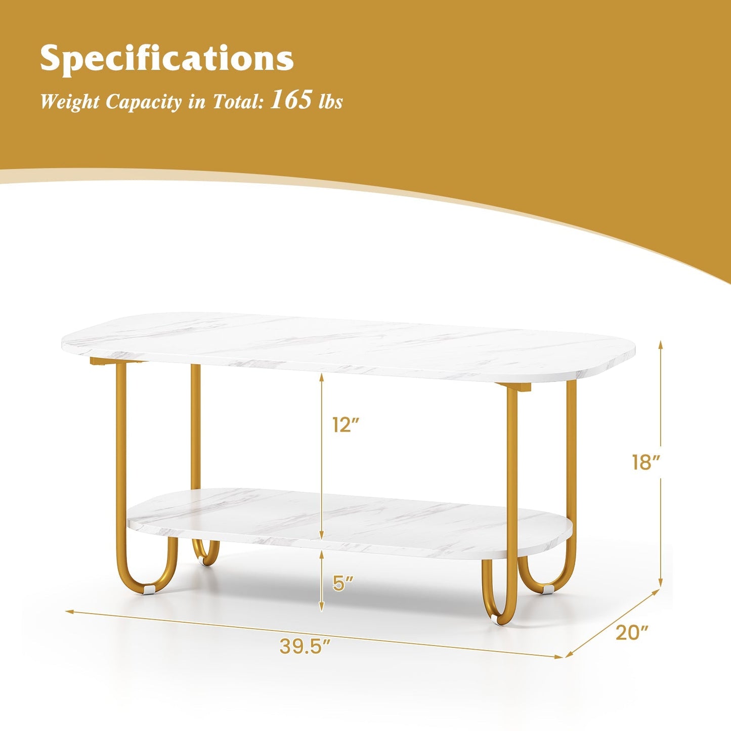 Modern 2-tier Faux Marble Top Coffee Table-White
