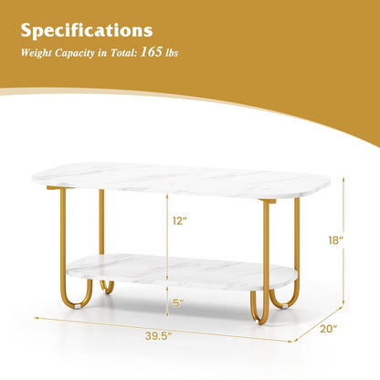 Modern 2-tier Faux Marble Top Coffee Table-White