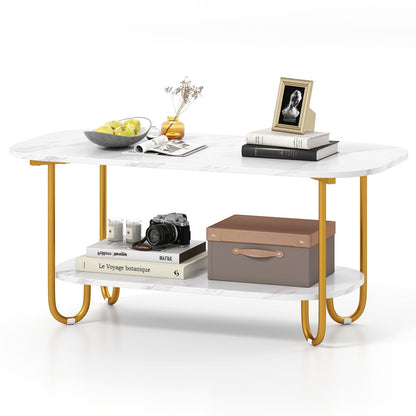 Modern 2-tier Faux Marble Top Coffee Table-White