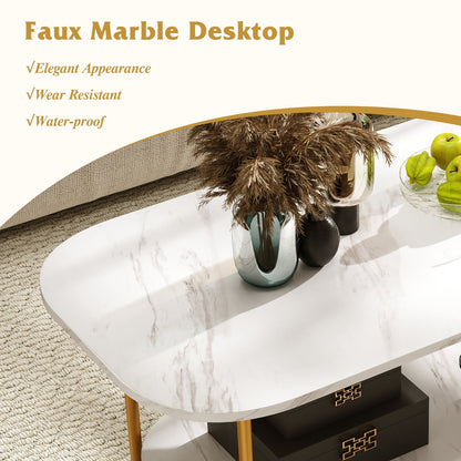 Modern 2-tier Faux Marble Top Coffee Table-White