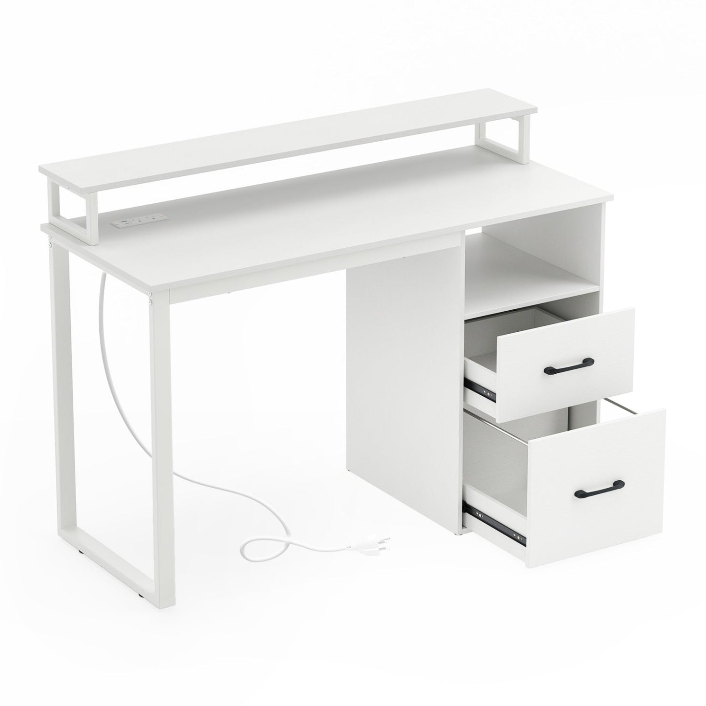 Modern Computer Desk with Power Outlets and File Drawer
