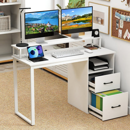 Modern Computer Desk with Power Outlets and File Drawer