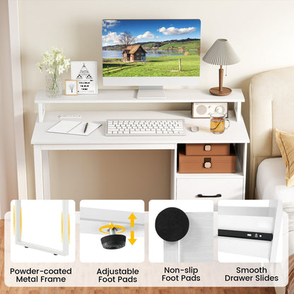 Modern Computer Desk with Power Outlets and File Drawer