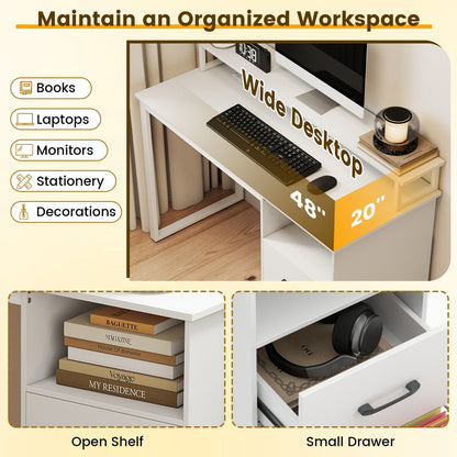Modern Computer Desk with Power Outlets and File Drawer