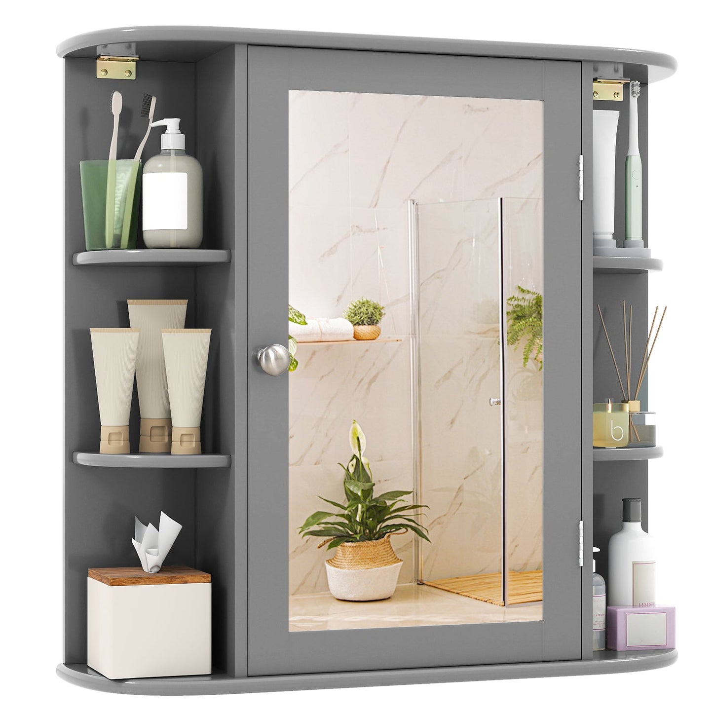 Wall-Mounted Bathroom Mirror Cabinet with Storage Shelves