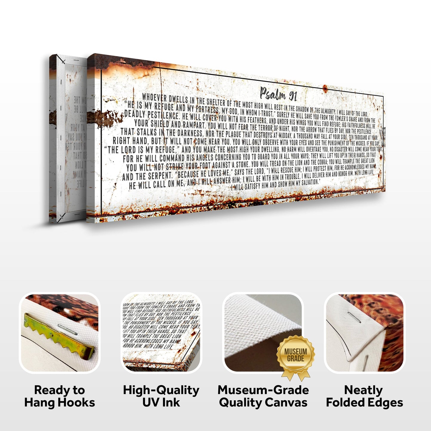Psalm 91: He Is My Refuge – Rustic Christian Wall Art for Living Room, Religious Decor for Home