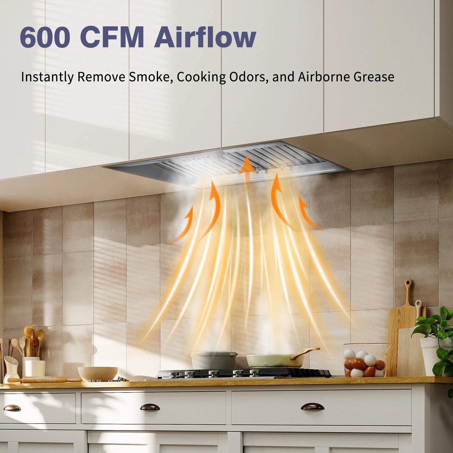 Nauxus 36 Inch Range Hood Insert, 600 CFM High Power Kitchen Vent with 4 Speeds Ultra-Quiet Operation, Dimmable LED Lighting Dishwasher Safe Filtration System , NX-19IS-36