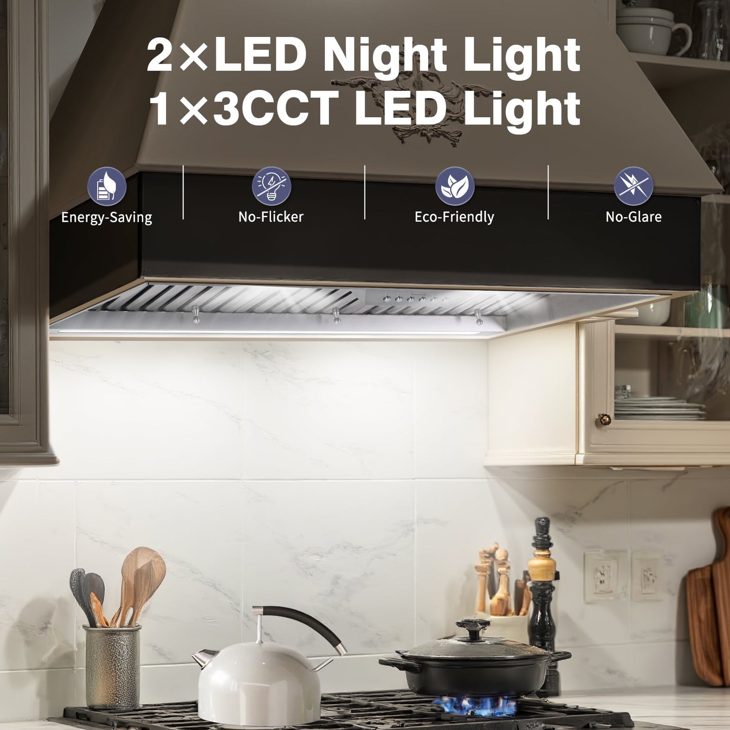 Nauxus 36 Inch Range Hood Insert, 600 CFM High Power Kitchen Vent with 4 Speeds Ultra-Quiet Operation, Dimmable LED Lighting Dishwasher Safe Filtration System , NX-19IS-36