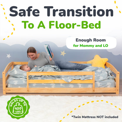 Twin Size Montessori-Inspired Floor Bed with Safety Guardrails for Kids