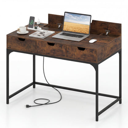 Office Desk with Power Outlets and Hidden Compartment for Study