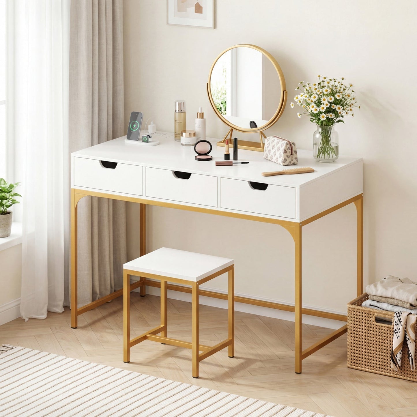 Office Desk with Power Outlets and Hidden Compartment for Study