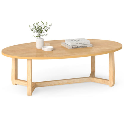 Oval Coffee Table 46 Inches Wooden Accent Table with Thickened Top