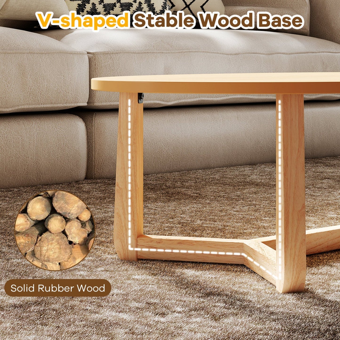 Oval Coffee Table 46 Inches Wooden Accent Table with Thickened Top
