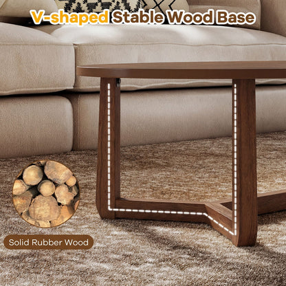 Oval Coffee Table 46 Inches Wooden Accent Table with Thickened Top