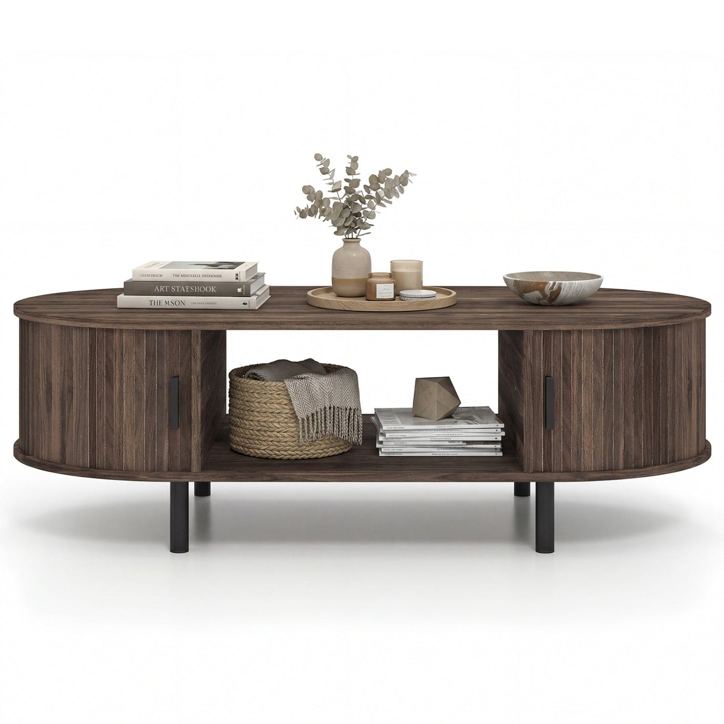 Oval Coffee Table 47.5inch Wooden Center Table with Storage