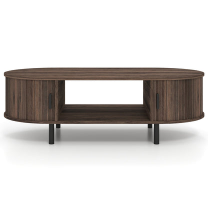 Oval Coffee Table 47.5inch Wooden Center Table with Storage