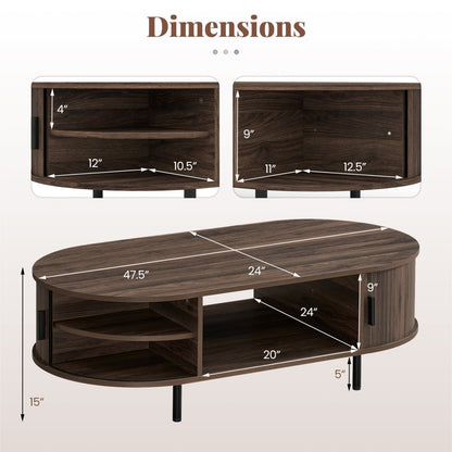 Oval Coffee Table 47.5inch Wooden Center Table with Storage