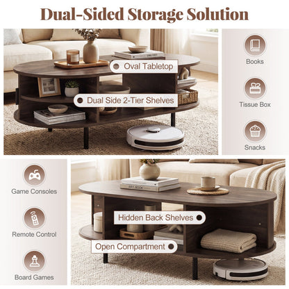 Oval Coffee Table 47.5inch Wooden Center Table with Storage