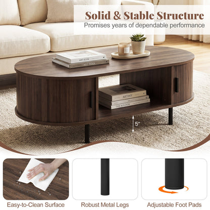 Oval Coffee Table 47.5inch Wooden Center Table with Storage