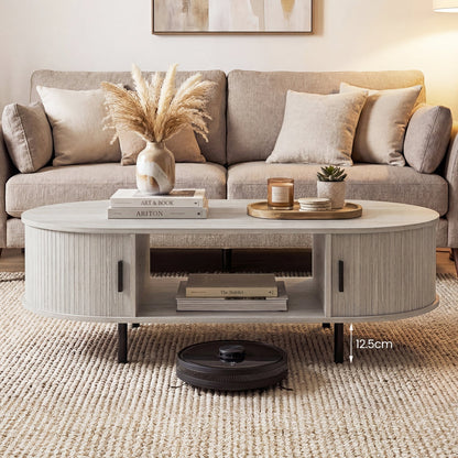 Oval Coffee Table 47.5inch Wooden Center Table with Storage