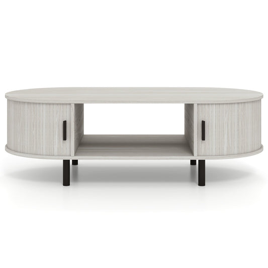 Oval Coffee Table 47.5inch Wooden Center Table with Storage