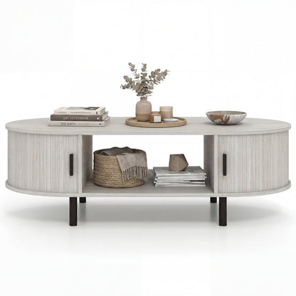 Oval Coffee Table 47.5inch Wooden Center Table with Storage